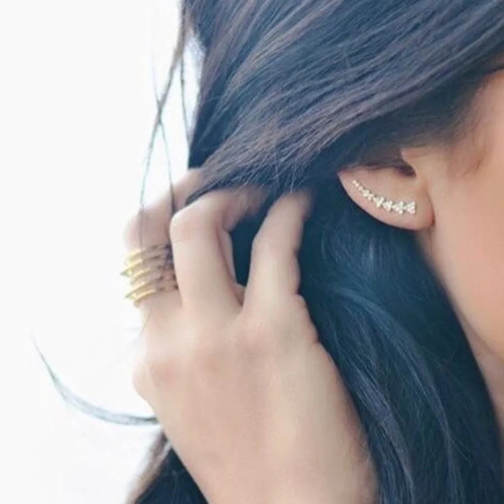 ::S&D [SILVER] Sterling Pavé Triangle Path Ear Climbers - Picture 3 of 12